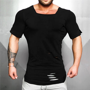 New Cotton Men's Vintage Ripped Hole T-shirt