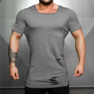 New Cotton Men's Vintage Ripped Hole T-shirt