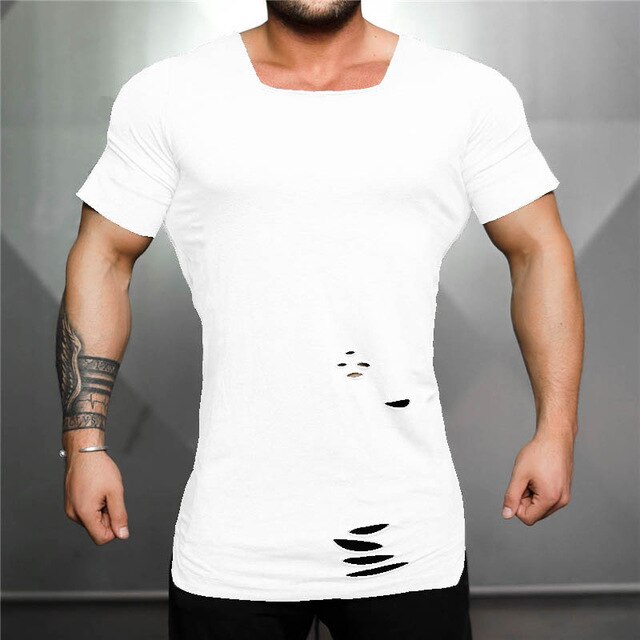 New Cotton Men's Vintage Ripped Hole T-shirt