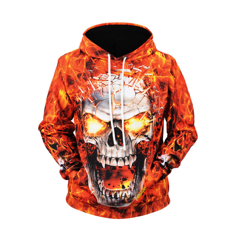 Hoodie New Style Fire Skull Printed Men's Sweatshirts & Hoodies Large Size