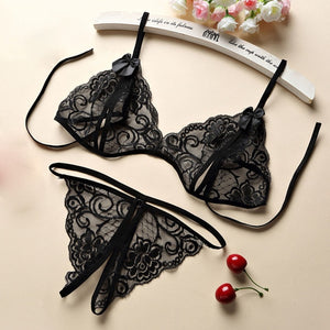 New 3 Colors Sexy Hollow Lingerie Women Lace Bra Set