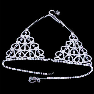 StoneFans Hot Erotic Lingerie Rhinestone Heart Body Chain Bikini Set