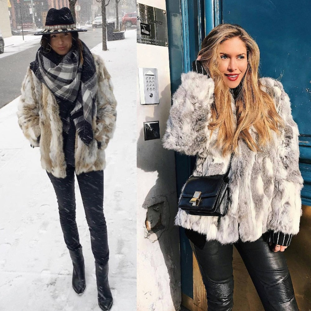 Winter Fashion  Real Rabbit l Fur Coat For Women Plus Size Genuine Leather Mid-long Fur coat