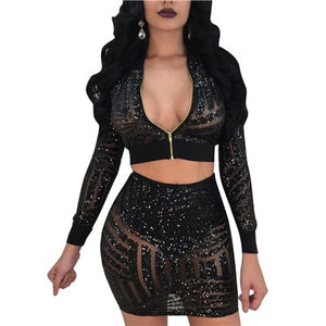 Fashion Sequins Women Two Piece Dresses