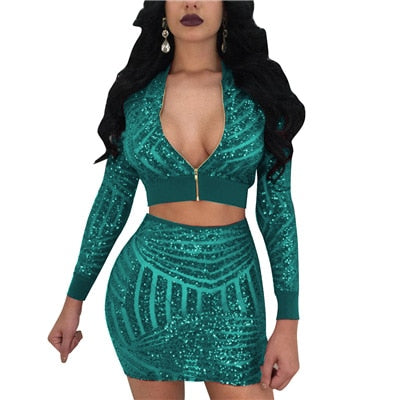 Fashion Sequins Women Two Piece Dresses