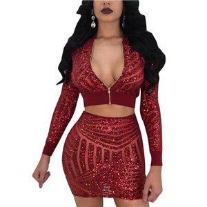 Fashion Sequins Women Two Piece Dresses