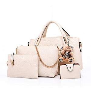 Women's Top-Handle Leather Messenger Handbag Set