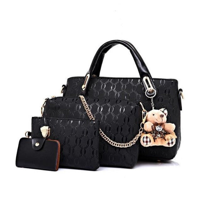 Women's Top-Handle Leather Messenger Handbag Set