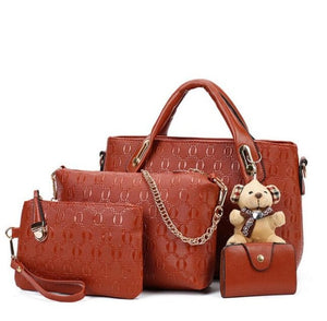 Women's Top-Handle Leather Messenger Handbag Set