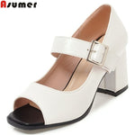 Women's Peep Toe Buckle Square Heels