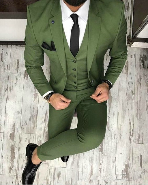 Men's Costume Groomsmen Green Slim Fit 3 Piece Tuxedo