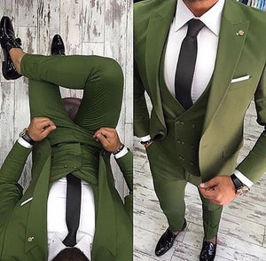 Men's Costume Groomsmen Green Slim Fit 3 Piece Tuxedo