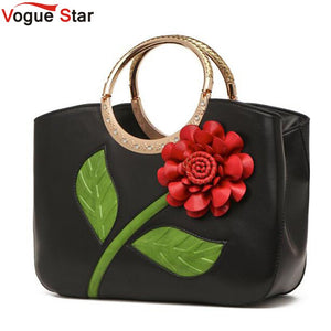 Women's Leather Hand Bag with Rose  (available in 7 colors)