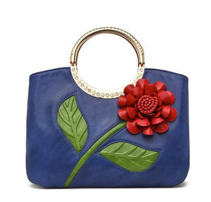 Women's Leather Hand Bag with Rose  (available in 7 colors)