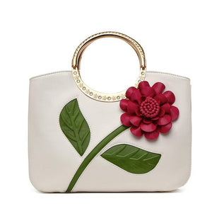 Women's Leather Hand Bag with Rose  (available in 7 colors)