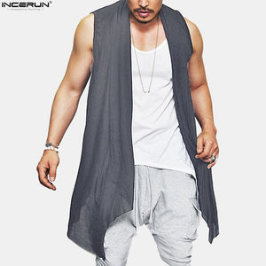 Men's Sleeveless Gothic Long Style Irregular Hem Jacket Vest