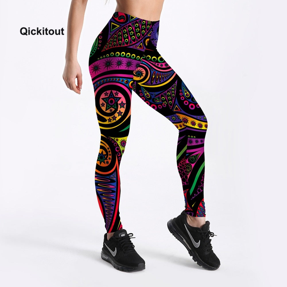 Women Summer Pants Color Totem Printed Black Sexy Leggings Plus Size