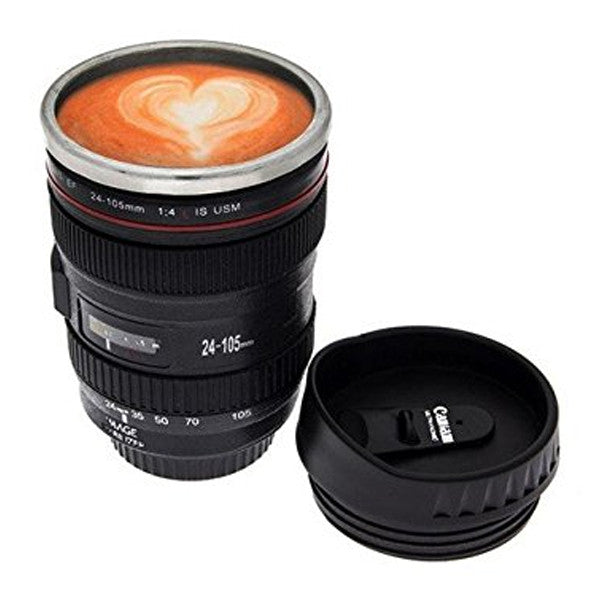 Camera Lens Stainless Steel Travel Coffee Mug with Leak-Proof Lid