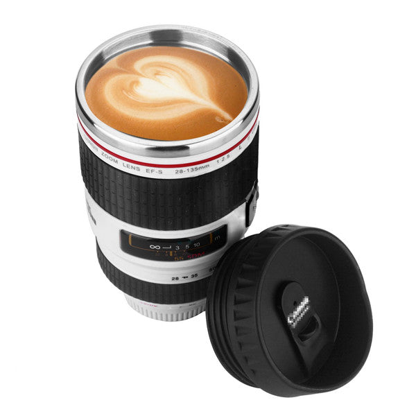 Camera Lens Stainless Steel Travel Coffee Mug with Leak-Proof Lid