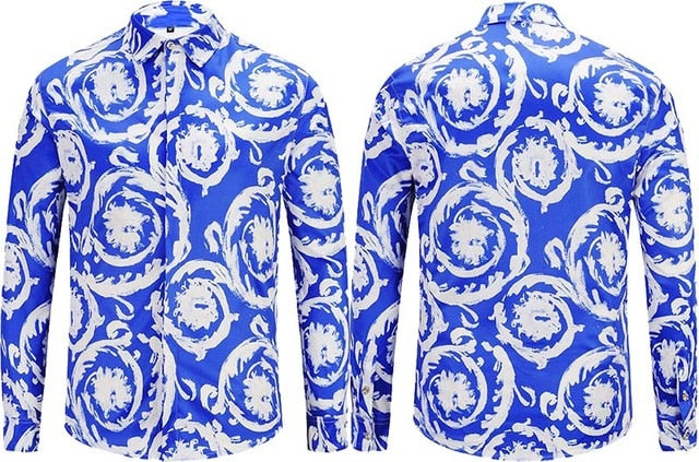 True Reveler Men's Long Sleeve Pattern Fashion Designer Party Club Tops