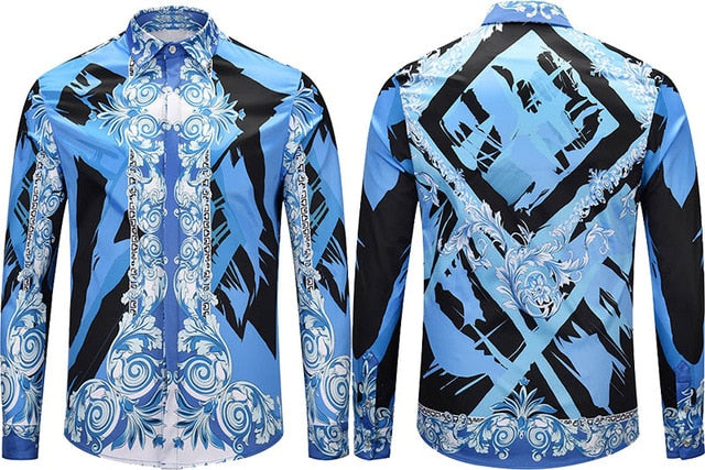 True Reveler Men's Long Sleeve Pattern Fashion Designer Party Club Tops