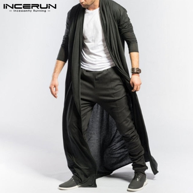 INCERUN Men's Gothic Style Long Cape Cardigan Sweater