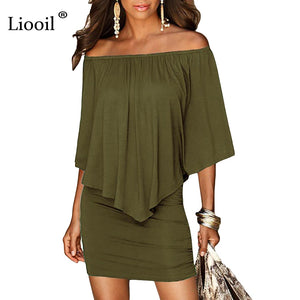 Army green Slash Neck Women Mini Dress