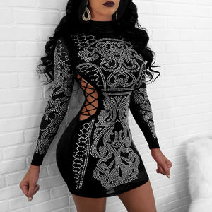 Diamonds Mesh Sheer Mini Dress