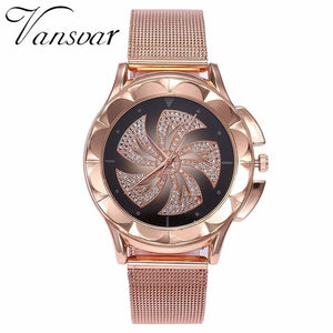 Fashion Women Rose Gold Colorful Dial Windmills Wrist Watch