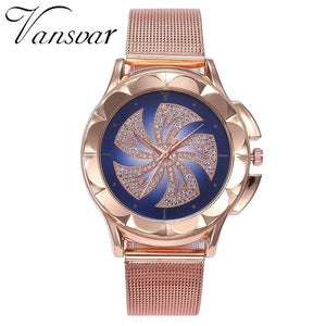 Fashion Women Rose Gold Colorful Dial Windmills Wrist Watch