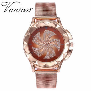 Fashion Women Rose Gold Colorful Dial Windmills Wrist Watch