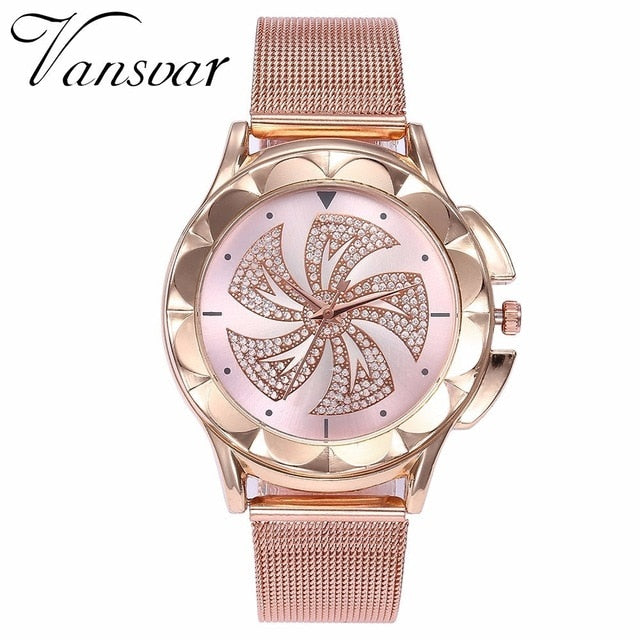 Fashion Women Rose Gold Colorful Dial Windmills Wrist Watch