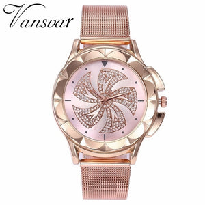 Fashion Women Rose Gold Colorful Dial Windmills Wrist Watch