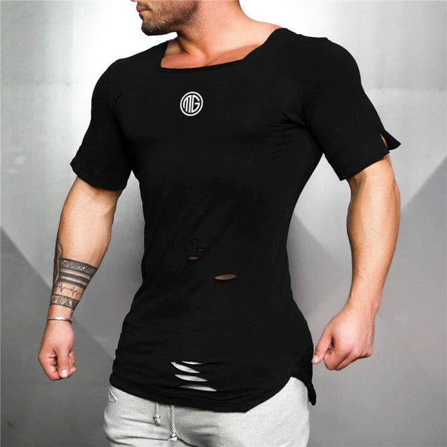 New Cotton Men's Vintage Ripped Hole T-shirt