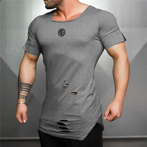 New Cotton Men's Vintage Ripped Hole T-shirt