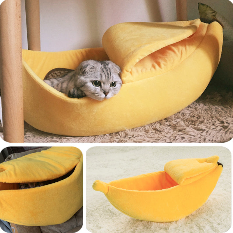 Banana Cat Bed House Cozy Cute Banana Puppy Cushion Kennel Warm Portable Pet Basket