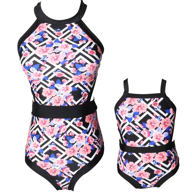 Mother and Daughter Pattern One-Piece Swimsuit