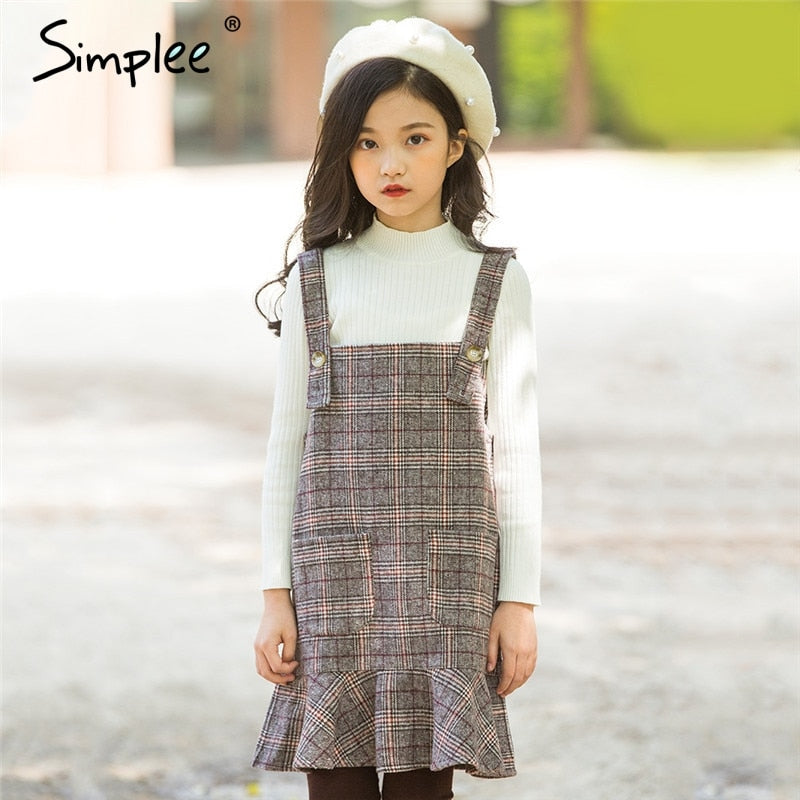 Girl's Wool Blend Plaid Dress