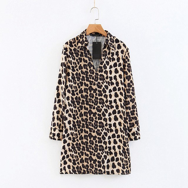 Women's V-Neck Leopard Blouse Dress