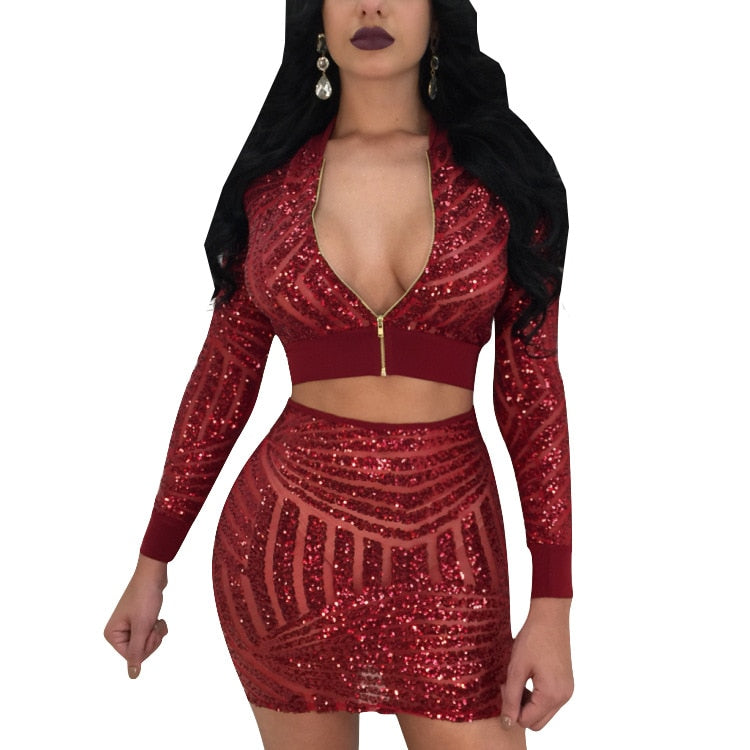 Women's Sequin Two Piece Night Club Set