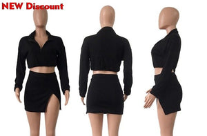 Women's Two Piece Long Sleeve Top High Waist Bottom Casual Club Mini Dress