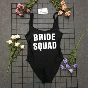 BRIDE SQUAD Print One Piece Swimsuit Sexy Thong Swimwear