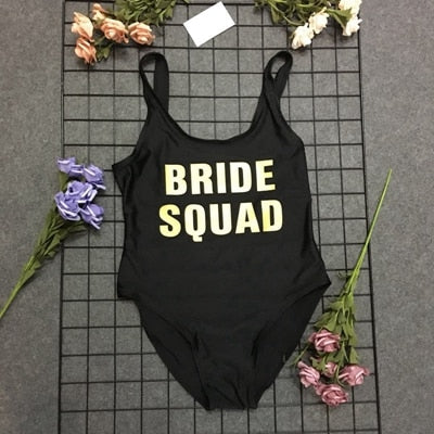 BRIDE SQUAD Print One Piece Swimsuit Sexy Thong Swimwear