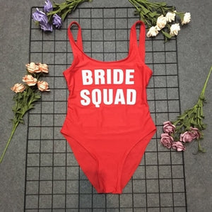 BRIDE SQUAD Print One Piece Swimsuit Sexy Thong Swimwear