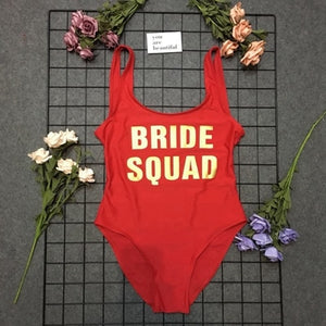 BRIDE SQUAD Print One Piece Swimsuit Sexy Thong Swimwear