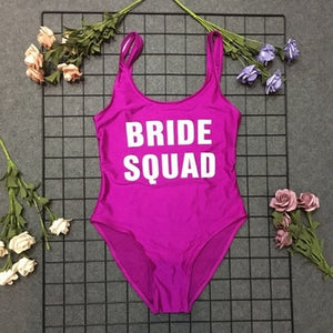 BRIDE SQUAD Print One Piece Swimsuit Sexy Thong Swimwear