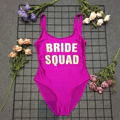 BRIDE SQUAD Print One Piece Swimsuit Sexy Thong Swimwear