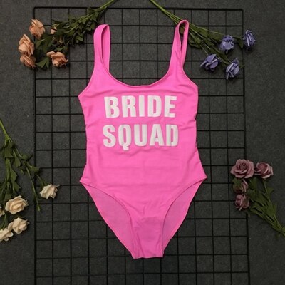 BRIDE SQUAD Print One Piece Swimsuit Sexy Thong Swimwear