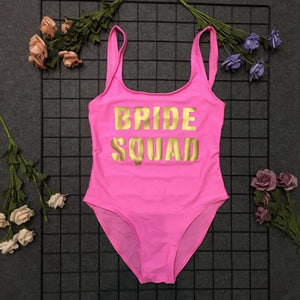 BRIDE SQUAD Print One Piece Swimsuit Sexy Thong Swimwear