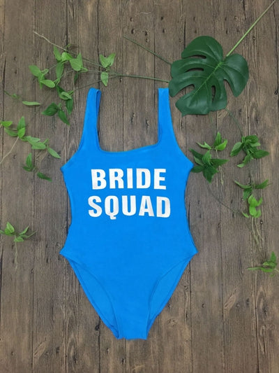 BRIDE SQUAD Print One Piece Swimsuit Sexy Thong Swimwear